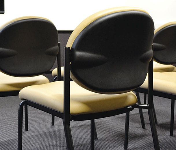 Back view of Buro Essence visitor chairs in rows
