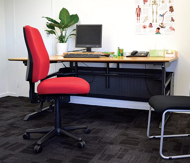 Red Buro Roma 2 Lever High Back ergonomic task chair at office desk