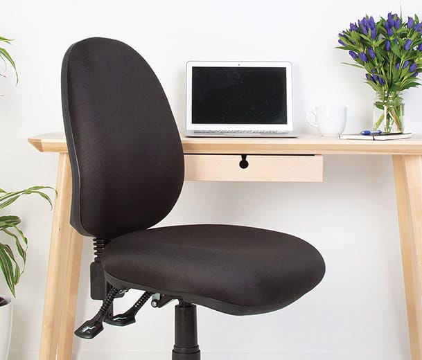 Close view of Mondo Java High Back ergonomic desk chair in home office scene