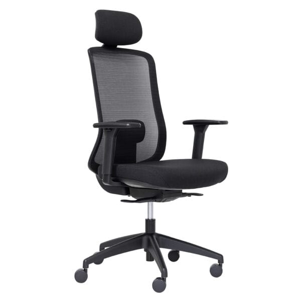 Buro Elan black ergonomic chair with headrest and arms front angle