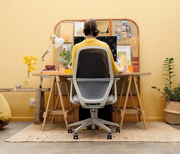 Mondo Soho modern student chair light grey woman at desk