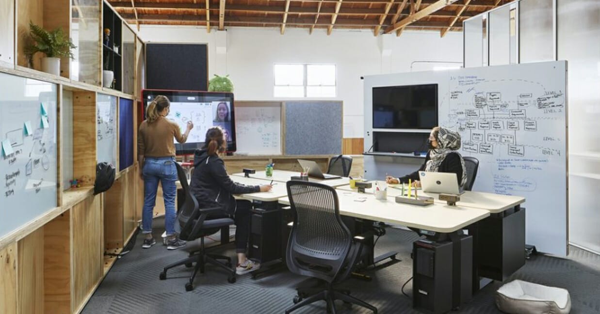 Google office – team pod desks for quick assembly and disassembly