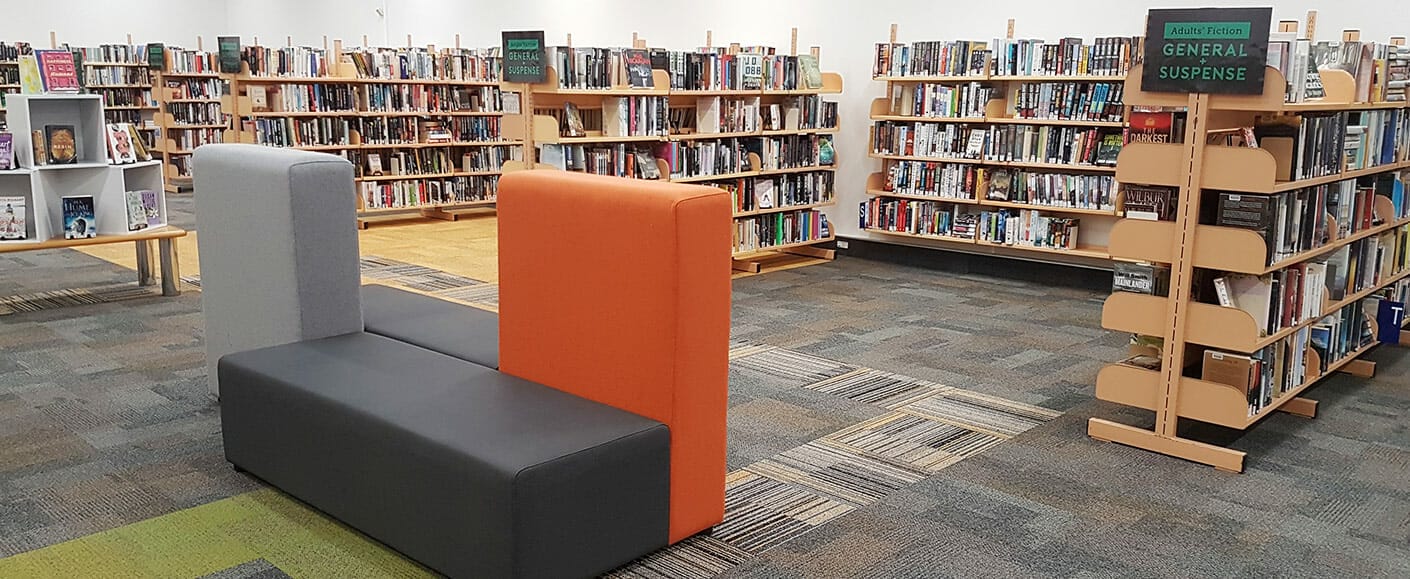 orange and grey konfurb block seating in invercargill library
