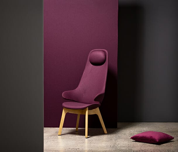 konfurb orbit high back wooden base chair in purple