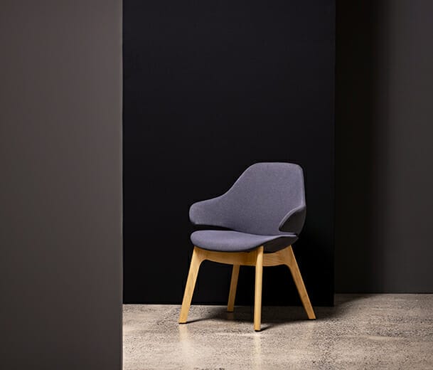 konfurb orbit chair mid back with 4 leg wooden base charcoal fabric