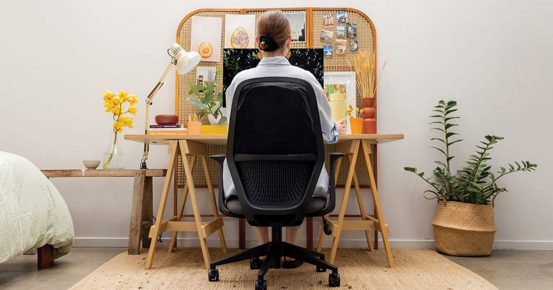 mondo soho black office chair with woman working from home