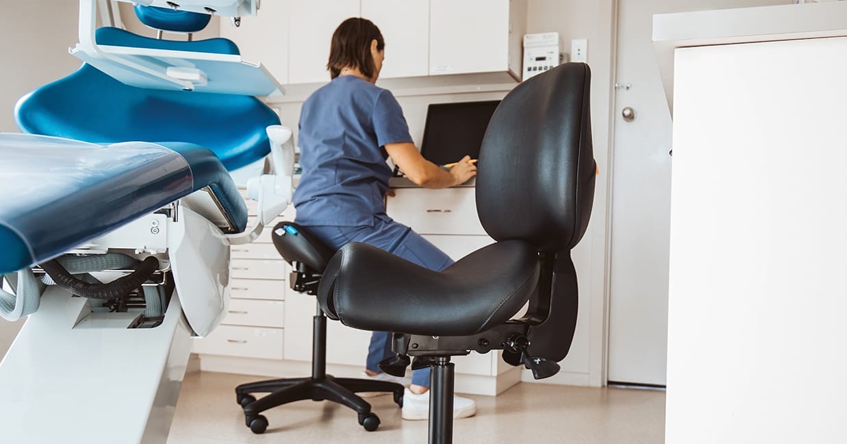 buro bambach saddle seat with and without back in dental clinic