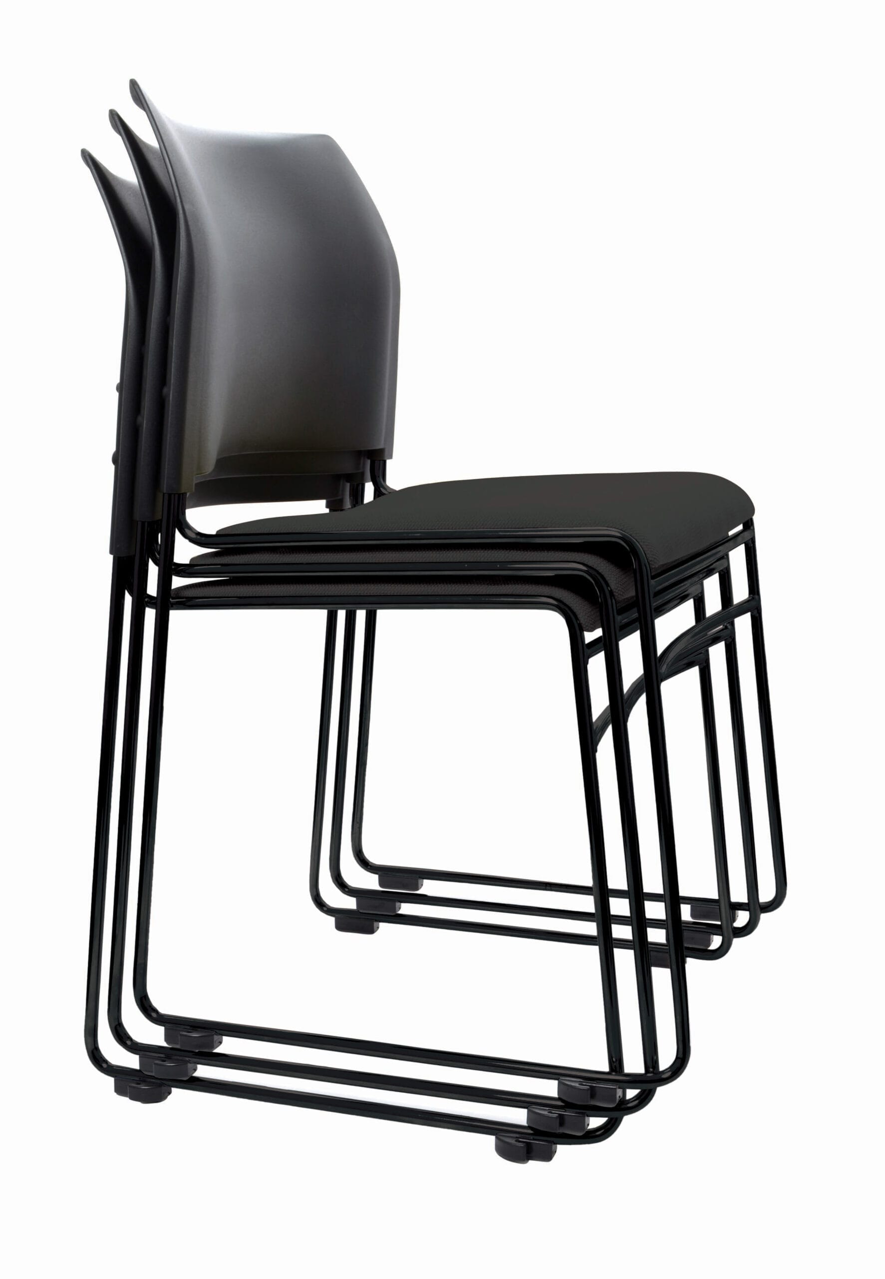 Buro Maxim Sled black chairs stacked